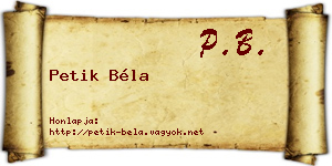 Petik Béla névjegykártya